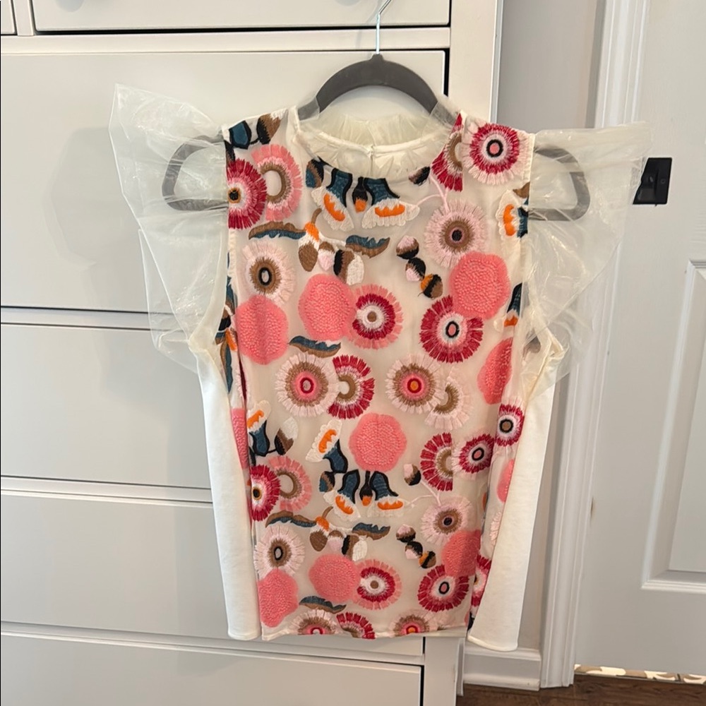 THML Floral Embroidered Top - Pink, Orange, Cream